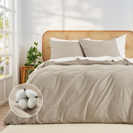 Duvetnova Bed Linen 135 x 200 cm Cotton Beige Super Soft 100% Prewashed Cotton with Linen Texture Oeko-Tex Bed Linen Summer Linen 1 Duvet Cover 135 x 200 + 1 Pillowcase 80 x 80 cm All with Zip