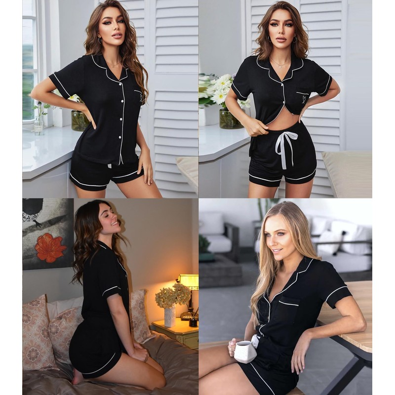 SWOMOG Womens Button Down Pajamas Set Short Sleeve Sleepwear Bride