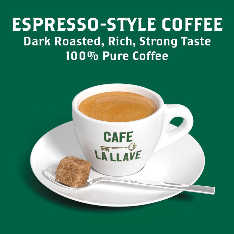 Cafe La Llave Cuban-Style Espresso Dark Roast Ground Coffee, 8-Pack,