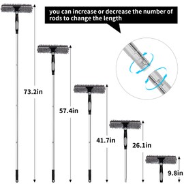Professional 72'' Window Squeegee Cleaning Washing Tool/Kit with Extension Pole, 3 in 1 Squeegee for Window Cleaning Kit for High Window with 1 Rotatable Head 4 Interchangeable Scrubber