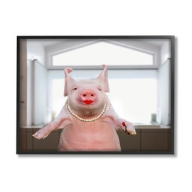 Stupell Industries Glam Pig in Lipstick Black Framed Giclee Art Design by Lund Roeser