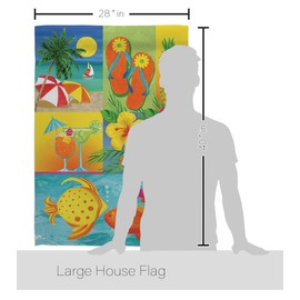 Breeze Decor HS106067-BO-02 Tropical Collage Summer Fun in The Sun Decorative Vertical House Flag Set, 28"x 40" w/Flagpole, Multi-Color