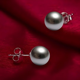 Schmuckwilli Pearl Earrings for Women and Girls - with Grey Round Pearls - Elegant Earrings with Mallorca Shell Pearls for Any Occasion - Stud Earrings - Pearl Earrings, Pearl Pearl Shell, Pearl