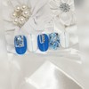 Blue White Mother of Pearl Handmade Nail Tips - Long
