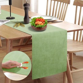 Rinpon Waterproof Wipeable Table Runner, Thick Farmhouse Table Runner, Dresser Runner, Rustic Table Runner for Kitchen Dining Room, Bedroom, Living Room, Indoor and Outdoor (72') (Green)