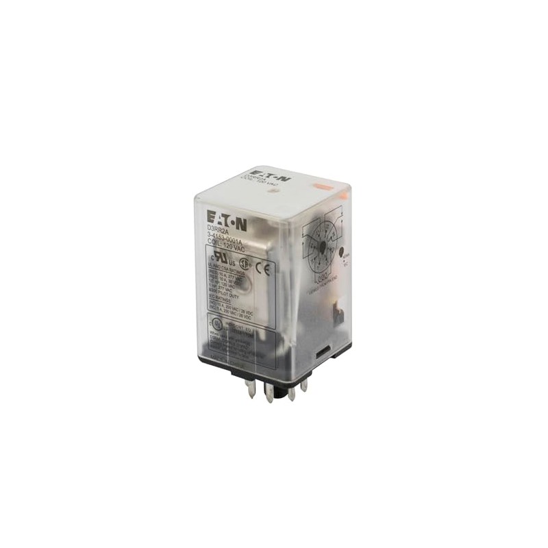 Eaton Eaton D3RR2A Relay, 120VAC Coil, DPDT, 10A, 8-Pin, Plug