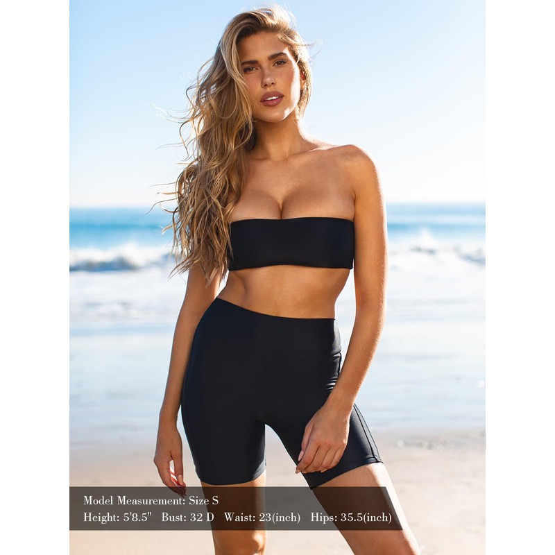 RELLECIGA Women's Black Swim Shorts Quick Dry Swim Shorts High