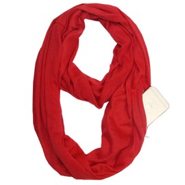 MeiPing Scarves for Women Girls Ladies Travel Scarf Lightweight Wrap Infinity Scarf with Hidden Pocket Women's Scarves, red