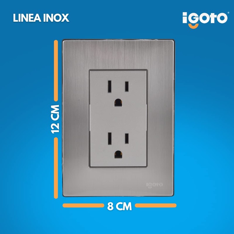 iGoto INOX1001 Contacto Dúplex, Acero Inoxidable, Color Plata