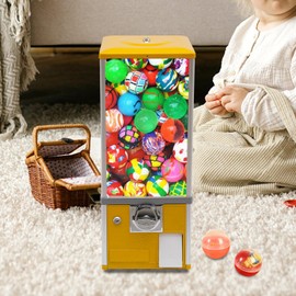 LyeXD Candy Gumball Vending Machine, Big Toy Capsule Vending Machine Bank with Keys, 2 25¢ Coins Per Side, Pinball Vending Machine for 250 1.77" or 1000 1.06" Ball, Yellow