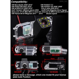 Dynavsal 8 LEDs Night Vision HD Reversing Camera Replacement for VW New Beetle/Passat CC 4D B6 B7/PHAETON/SCIROCCO/Jetta/Golf/Variant/4Motion/Golf6 Polo Magotan Tiguan/Seat Leon Leon4/Seat Altea/Skoda