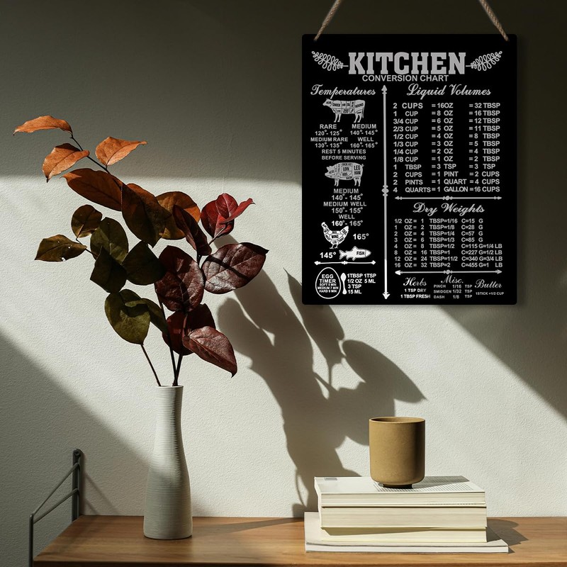 Practical Kitchen Measurement Conversions Chart Wooden Hanging Sign - Kitchen