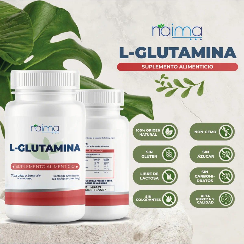 Naíma Glutamina 1000mg Aminoácido Deportivo Gluten 100 Cápsulas