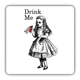 British Library Alice in Wonderland Wooden Coaster with Alice Drink Me Design