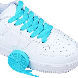 Olukssck 1 Pair Flat Shoe Laces for Sneakers, 2/5" Wide Athletic Shoelaces Turquoise 54 inch(137cm)