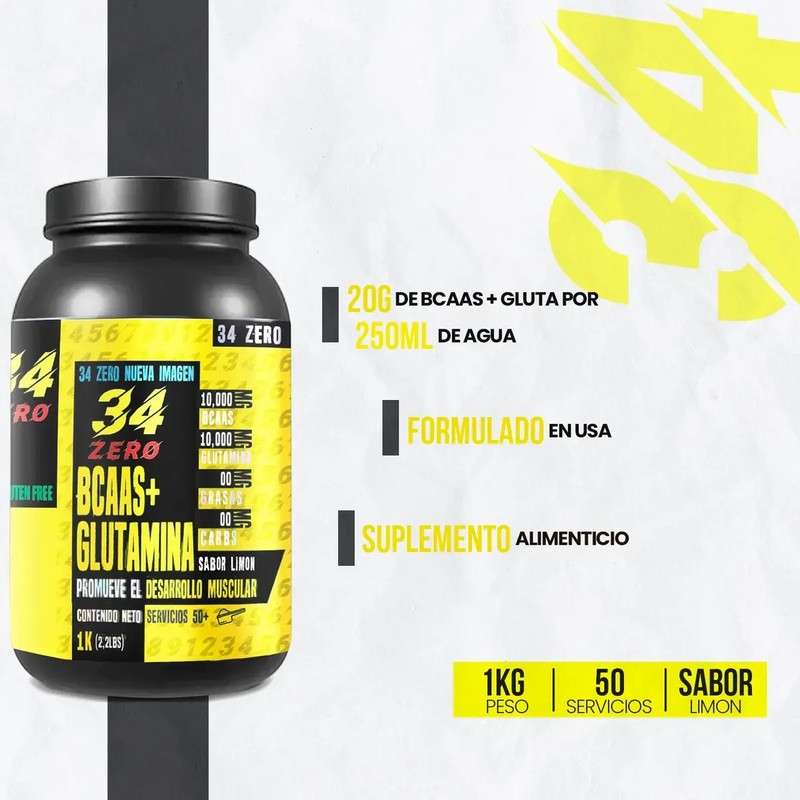 Bcaas Glutamina 34 Zero 1kg 50 Servicios Varios Sabores