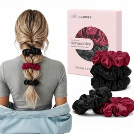 Galaglimmer Scrunchies for Women, No Crease for Girls Satin Prevents Hair Creases Gentle on All Hair Textures, Perfect for Daily & Night（ 2 Red + 3 Black ）