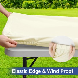homing Rectangle Table Cloth Cover, Waterproof Polyester Elastic Fitted Tablecloth, Fits for 4 Foot Folding Tables, Washable Table Protector for Picnic, Camping, Outdoor (Cream Yellow, 30" x 48")