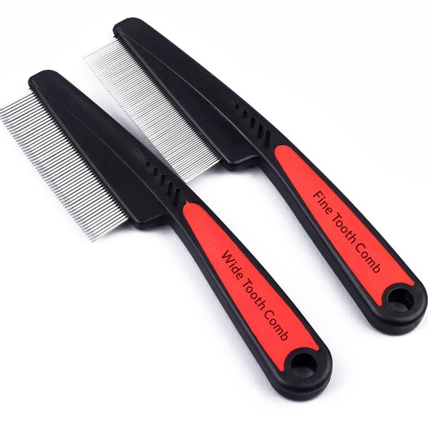 Hipifans 2 Pieces Stainless Steel Fine & Wide Tooth Comb,