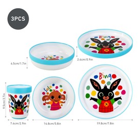 Bing 3pcs Reusable Bicolor Premium Kids Dinner Tableware Set Plate, Bowl & Tumbler, BPA Free