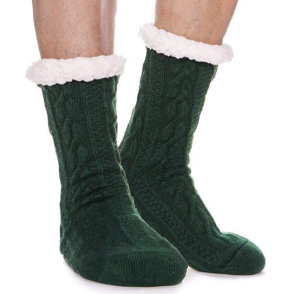 EBMORE Mens Slipper Fuzzy Socks Winter Cozy Fluffy Cabin Warm Fleece Soft Comfy Thick Non Slip Christmas Home Stocking Stuffer (Dark Green)
