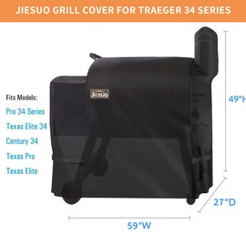 JIESUO Grill Cover for Traeger 34, Grills Accessories for Traeger Pro 34 Series, Heavy Duty Waterproof Pellet Grill Smoker Covers