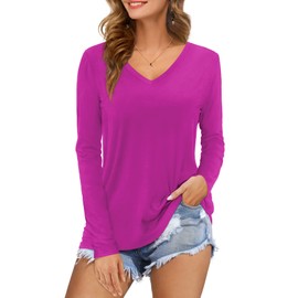Florboom Women's T-shirt, long-sleeved/short-sleeved V-neck top, summer basic shirt, Mallow Dark Purple, l