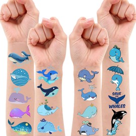 Whale Temporary Tattoo Stickers for Kids 20 Sheet Narwhal Ocean Theme Birthday Party Favors Decorations Supplies for Boys Girls Gifts Classroom School Prizes Rewards