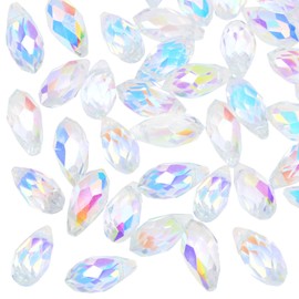 PPhtony Teardrop Crystal Glass Beads Faceted Hanging Dangle Pendant for Chandelier Jewelry Making Drilled Beads Bracelet Earring Necklace Crafting, 6x12mm, 100PCS (Clear AB)