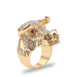 Cubic Zirconia Bull Head Ring for Men, Red Eye Bull Skull Ring, Crystal Bull Head Horn Ring, Bull Tribal Biker Ring, Taurus Constellation Amulet Ring, Punk Animal Jewelry (Gold, S)