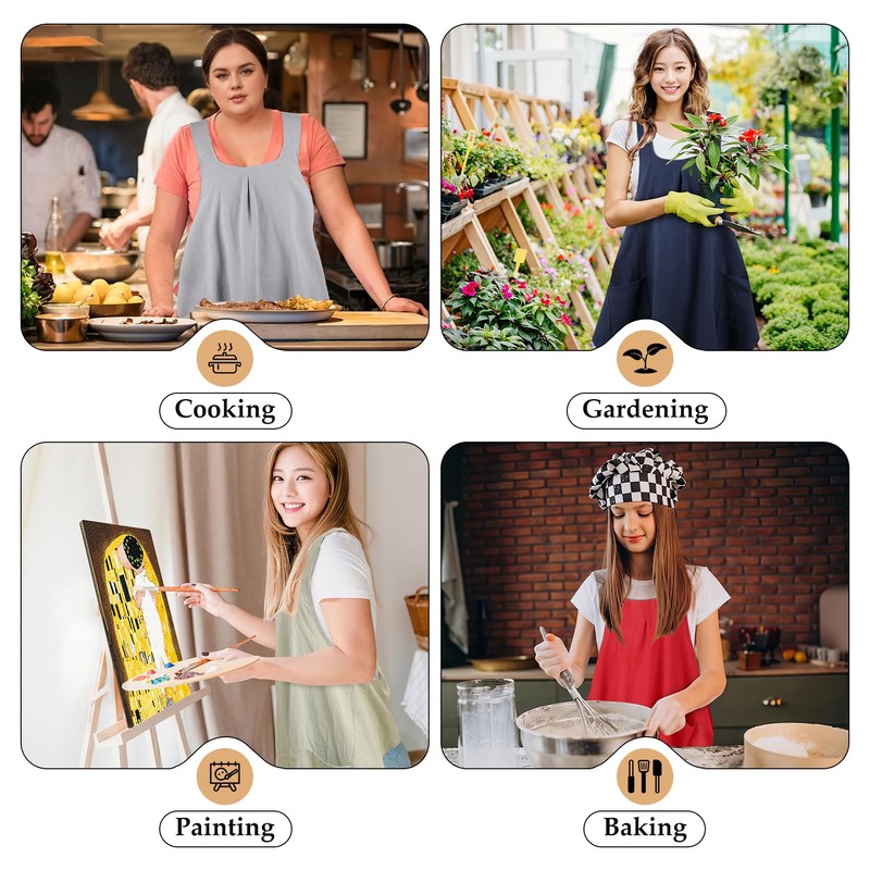 ROLOSI Japanese Cross Back Apron for Women Cotton Linen Pinafore