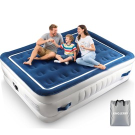 KINGJERRY Queen Air Mattress with Built in Pump, 4 Portable Handles, 18" Raised Comfort, Leak-Tested, Anti-collapse Design, 3 Mins Inflation, 800lb Support Inflatable Mattress for Home Guest & Camping