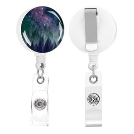 Badge Reels Retractable,Id Badge Holders Retractable,Badge Clips Retractable ID Card Holder for Teacher, Student, Office Worker(Galaxy Space Forest)