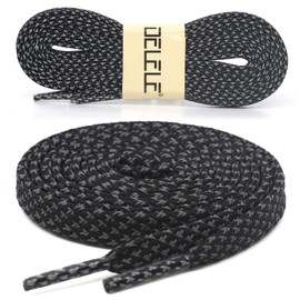 DELELE 2 Pairs Reflective Shoelace Flat Black Safety Laces for Shoes Sneakers Boots 39 inch