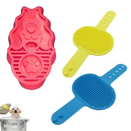 3 PCS Dog Bath Brush, Gentle Grooming Tool for Long and Short Haired Dogs, Bathing and Massage Brush for Home and Professional Use (Blue, Yellow, Red)