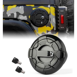 Xprite Locking Gas Tank Cap Cover Compatible with 2007-2018 Jeep Wrangler JK JKU Unlimited Rubicon Sahara, Off-Road Aluminum Lock Fuel Filler Door Cover, (Keys Included)