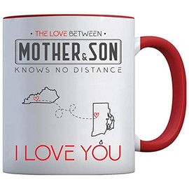 Mom And Son Accent Mug 11 oz Red - The Love Between Mother And Son Knows No Distance, I Love Mom! - Long Distance Mug Kentucky Rhode Island