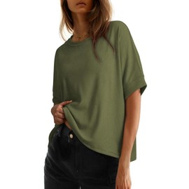 Dokotoo Women's Tops for Women 2025 Loose Oversized Basic Tee Comfortable Soft Fabric Flattering Fit - Womenswear:_Moss Green_S