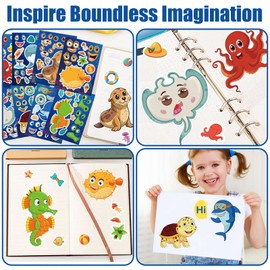 Sea Animal Stickers Children's Stickers, 32 Pieces DIY Face Stickers, Make Face Stickers, Gift Set for Children, Party Favour Supplies, Craft Sticker Set for Laptop, Motorcycle, Scrapbook, Skateboard