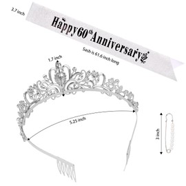 YARIEW 25th Anniversary Decorations, Silver Crown and Happy 25th Anniversary Sash Set, Tiara Crown Sash for 25th Wedding Anniversary Decorations Gifts for Women