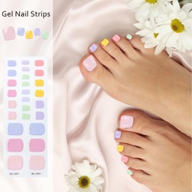 JSRQT 26 Stück Nagelaufkleber UV Gel Zehennagel Streifen DIY Selbstklebende Full Cover Nagelfolien Art Nail Wraps Bunt Nagelsticker Fußnägel Sticker mit Nagelfeile Holzstab für Frauen Mädchen