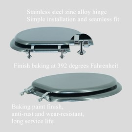 BLOFDE Elongated Toilet Seat Wood Toilet Seat Prevent Shifting with Zinc Alloy Hinges American Standard Size Toilet Seat Easy to Install also Easy to Clean(Elongated,Sparkling Gentleman Grey)