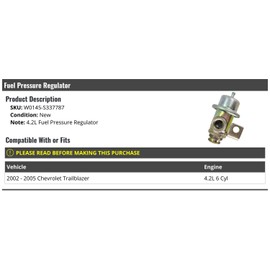 Marketplace Auto Parts Fuel Pressure Regulator - Compatible with 2002-2005 Chevy Trailblazer 4.2L 6-Cylinder