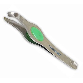 JEWEL TOOL 4.5" (11.43 cm) Heavy Duty Tweezer | Built-In Cuticle Tool | Slanted Blade Tips | Soft Gel Grip | Quality Stainless Steel | Great for Facial Hair & Nail Care