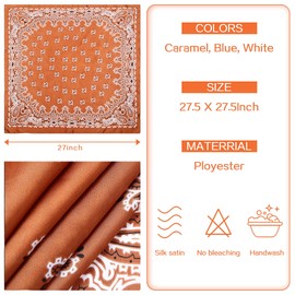Longwu 3 Pcs 27.5 Inches Satin Head Scarf Hair Scarf Silk Head Scarf Silk Bandana Silk Hair Wrap Neck Scarf for Women Girls Caramel+blue+white