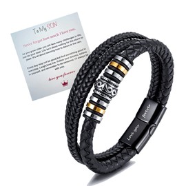 CJIAYUJEW To My Son/To My Grandson Bracelet,Mens Leather Bracelet with Stainless Steel Clasp,Multi-Layer Braided Genuine Leather Bracelet Inspirational Wristband,Mens Bracelet(8.3inch), 8 3 inch,