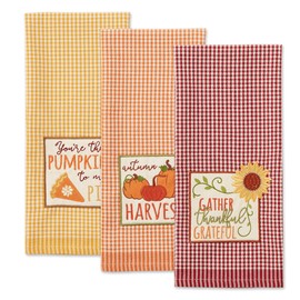 DII Pumpkin Spice Fall Kitchen Towels Collection Durable Cotton Cloth, Decorative and Absorbent, Dish Towel Set, 18x28, Autumn Gingham, 3 Piece