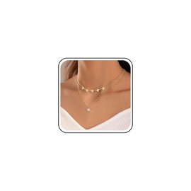 Inilbran Boho Layered Crystal Star Necklace Choker Gold Rhinestone Star Choker Necklace Tiny Star Chain Necklace Vintage CZ Paved Star Pendant Necklace Jewellery for Women, Zinc