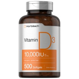 Horb?ch Horb?ch Vitamin D3 10000 IU | 500 Softgels | Non-GMO, Gluten Free Supplement | Value Size | 250mcg | High Potency Formula