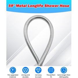 59" Metal Shower Extension Hose Compatible with GROHE 28143000 26994000, Universal 304 Stainless Steel Handheld Shower Head Hose(Starlight Chrome)